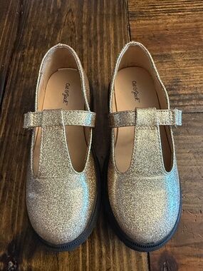 Cat & Jack Girls' Glitter T-Strap Velcro Dress Shoes in Gold (12)